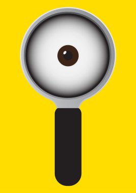 Eye in magnify cartoon on yellow background. Vector illustration clipart