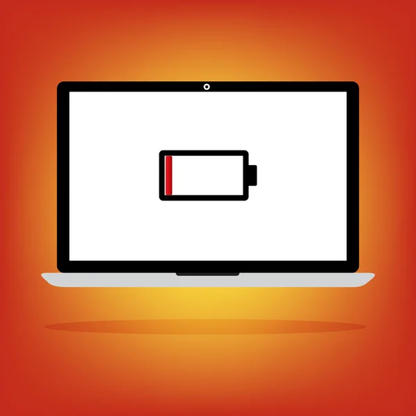 Vector platte ontwerp lage batterij op de laptop monitor. — Stockvector