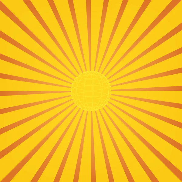 Sunburst with globe inside on orange background. — Stock Vector