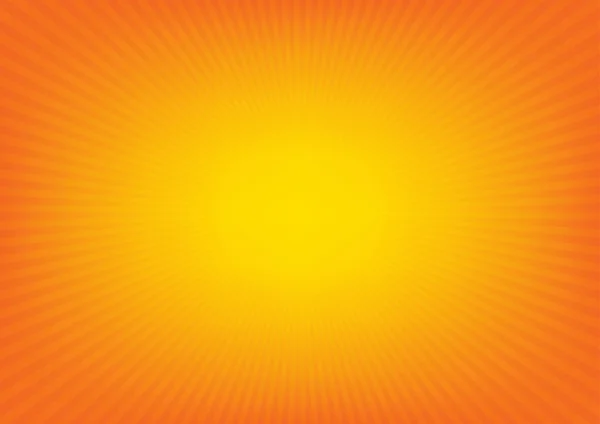 Rayos amarillos del sol, explosión de sol sobre fondo de color naranja . — Vector de stock