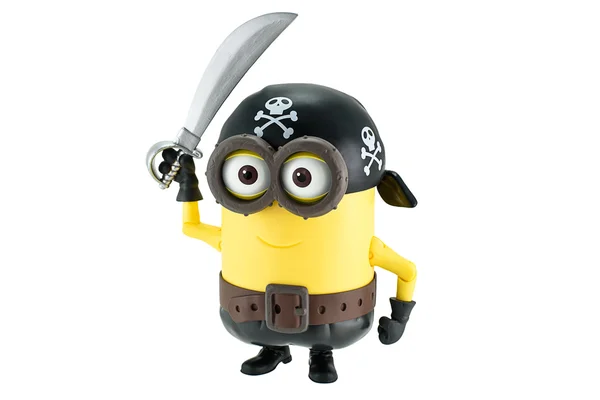 Piraten-Scherge mit Schwert und Hut mit Totenkopf und Kreuzknochen. — Stockfoto
