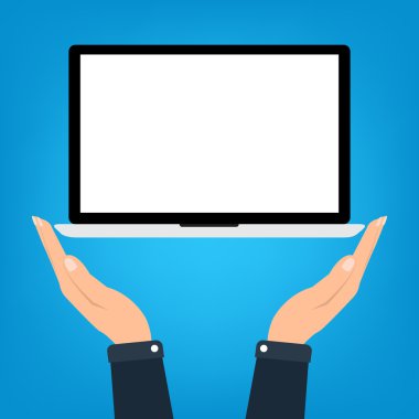 Aşk, laptop defter tutan işadamı iki el ile koruma.
