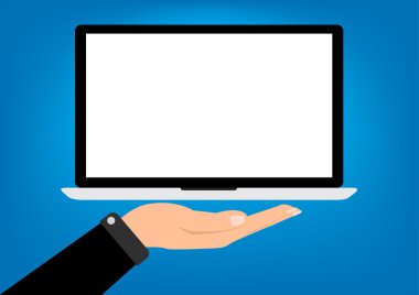 Sevgi ile koruma, işadamı el tutan dizüstü bilgisayar .