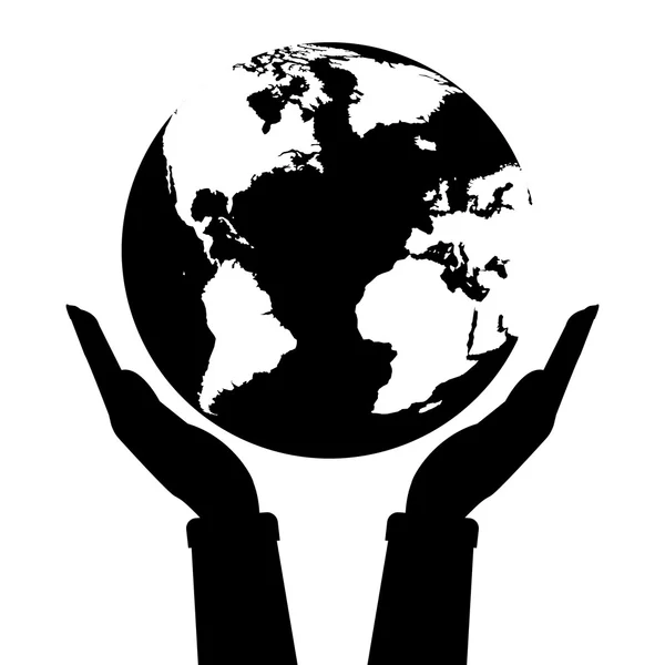 Two hands holding globe earth black and white color. — Stock Vector