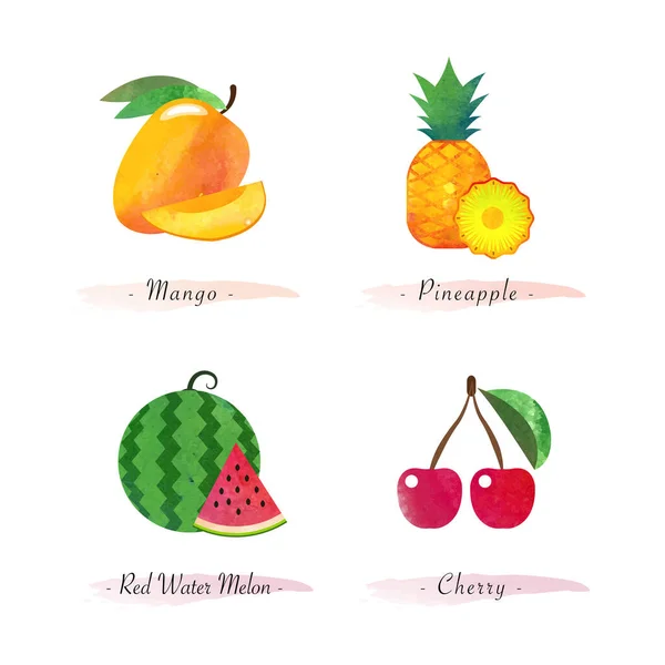 有机食品健康水果芒果菠萝西瓜樱桃 — 图库矢量图片