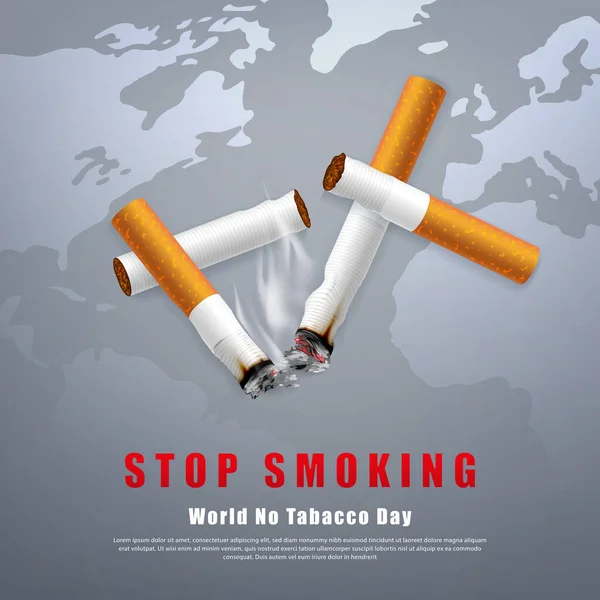 Smettere Fumare Illustrazione Campagna Nessuna Sigaretta Salute Rotto Sigarette Ceneri — Vettoriale Stock