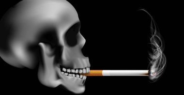 Dünya tabacco günü kampanyası illüstrasyonu yok Sağlıklı korkunç kafatasları için sigara yok Siyah arka planda sigara içmek