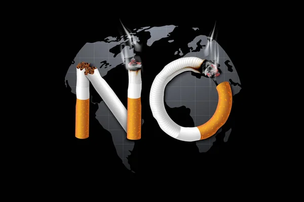Зупинити Куріння Кампанії Ілюстрація Сигарети Здоров Карті Світу Чорний Фон — стокове фото