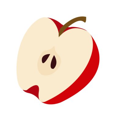 Çizgi film vektör çizimi izole nesne taze meyve yarısı kesilmiş kırmızı elma