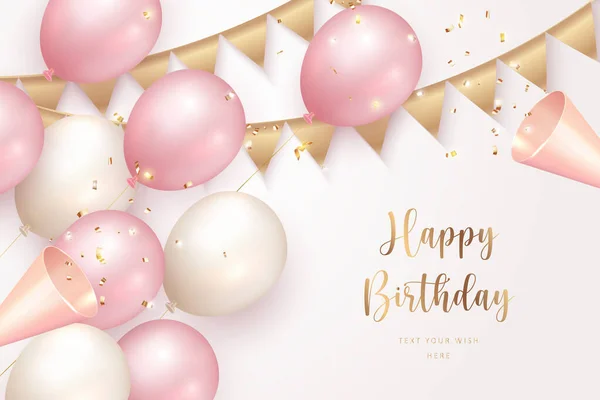 Elegancki Girlsih Różowy Balon Happy Birthday Uroczystości Party Popper Dekoracji — Wektor stockowy