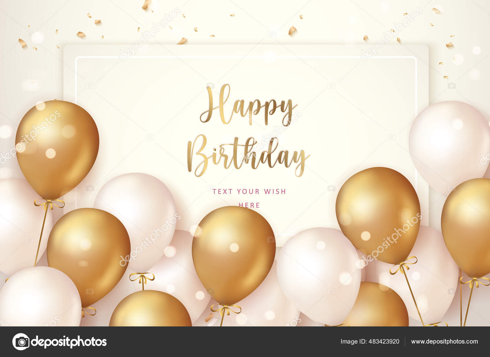 Elegant Golden Ballon Ribbon Happy Birthday Celebration Card Banner  Template Stock Vector by ©kusabi 483423920