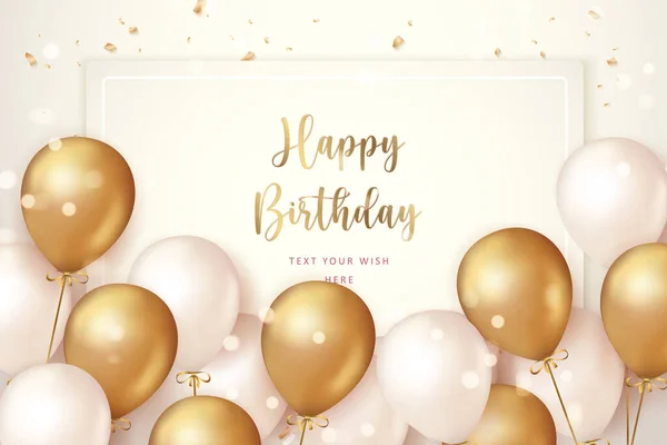 Elegante Goldene Ballon Und Band Happy Birthday Feier Karte Banner — Stockvektor