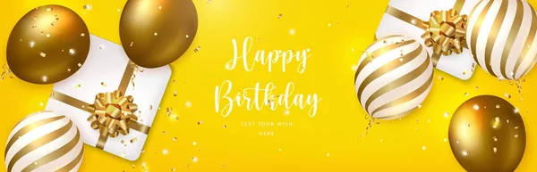 Free Vector  Happy birthday ribbon with golden balloons