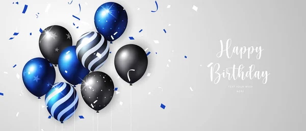 Canlı Mavi Striptiz Yıldızı Desenli Balon Kurdele Mutlu Yıllar Kutlama — Stok Vektör