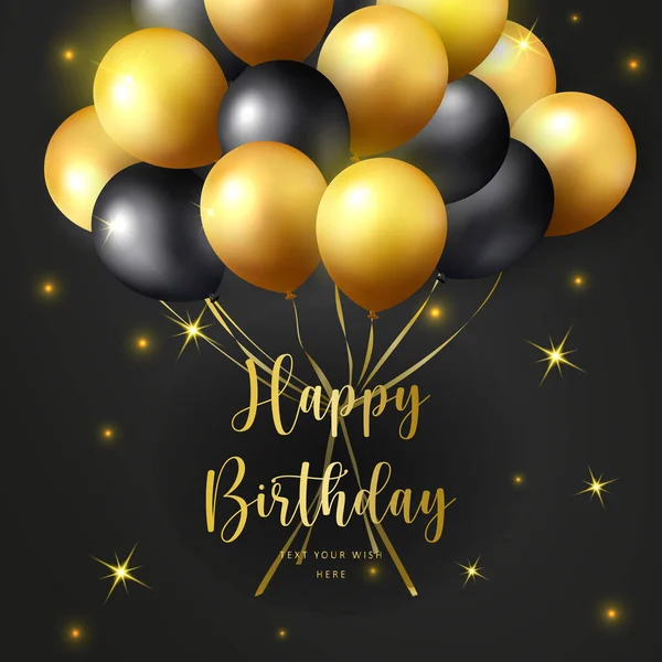 Elegante Goldene Gelbe Schwarze Ballon Happy Birthday Feier Karte Banner — Stockvektor