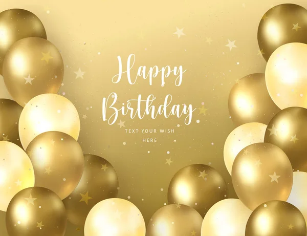 Elegante Goldgelbe Ballon Happy Birthday Feier Karte Banner Vorlage Hintergrund — Stockvektor