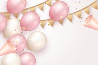 Zarif kız pembe balon Mutlu yıllar kutlama partisi patlatıcısı ve kurdele süslemesi