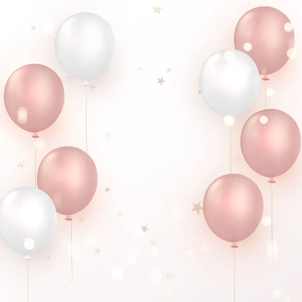 Elegante Rosa Rosa Palloncino Buon Compleanno Cartolina Banner Modello Sfondo — Foto Stock