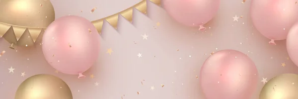 Elegante Roos Roze Gouden Ballon Lint Decoratie Gelukkige Verjaardag Viering — Stockfoto