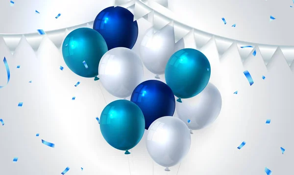 Elegante Blaue Ballon Und Band Happy Birthday Feier Karte Banner — Stockfoto