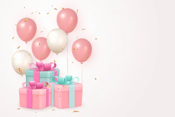 Elegante Girlsih Balão Rosa Feliz Aniversário Celebração Presente Caixa — Fotografia de Stock