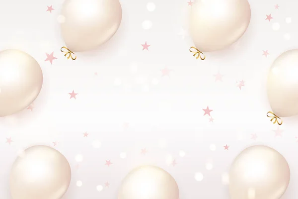 Elegante Retro Witte Ballon Godlen Lint Gelukkige Verjaardag Viering Banner — Stockfoto