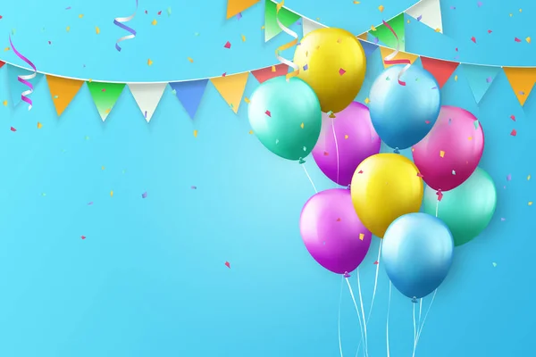 Colorido Balón Cinta Feliz Cumpleaños Tarjeta Celebración Banner Plantilla Fondo —  Fotos de Stock