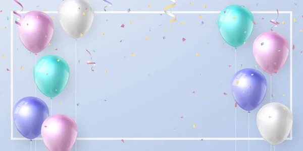 Elegant Realistic Pastel Color Ballon Ribbon Happy Birthday Celebration Card — Stock Photo, Image