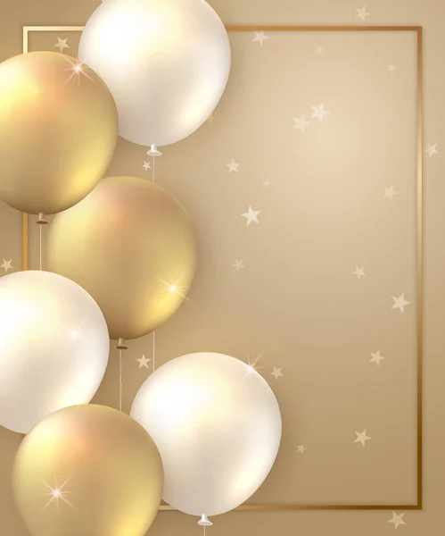 Elegante Gouden Ballon Frame Gelukkige Verjaardag Viering Banner Sjabloon Achtergrond — Stockfoto