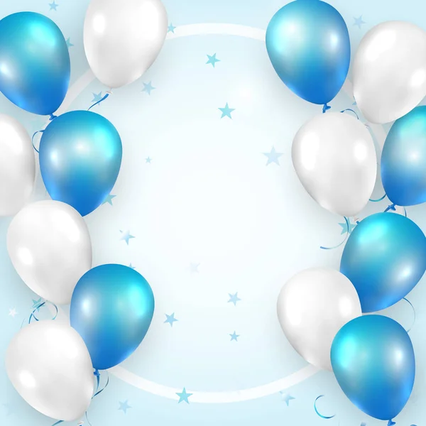 Elegante Azul Blanco Globo Cinta Feliz Cumpleaños Celebración Tarjeta Banner —  Fotos de Stock