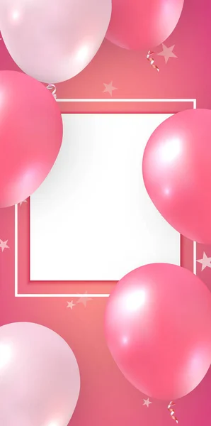 Elegante Roze Ballon Lint Vlag Set Van Happy Birthday Kaart — Stockfoto