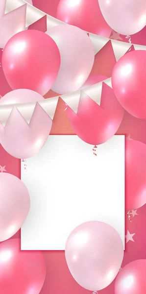 Elegante Roze Ballon Lint Vlag Set Van Happy Birthday Kaart — Stockfoto