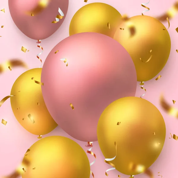 Elegante Realistische Roos Gouden Roze Ballon Party Popper Lint Gelukkige — Stockfoto