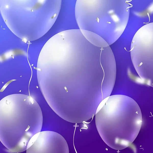 Elegante Realistico Pallone Trasparente Partito Popper Nastro Argento Buon Compleanno — Foto Stock