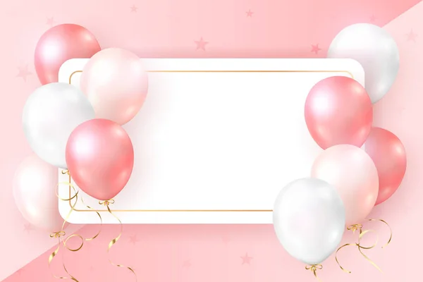 Elegante Rosa Rosa Ballon Feliz Aniversário Celebração Cartão Banner Fundo — Fotografia de Stock
