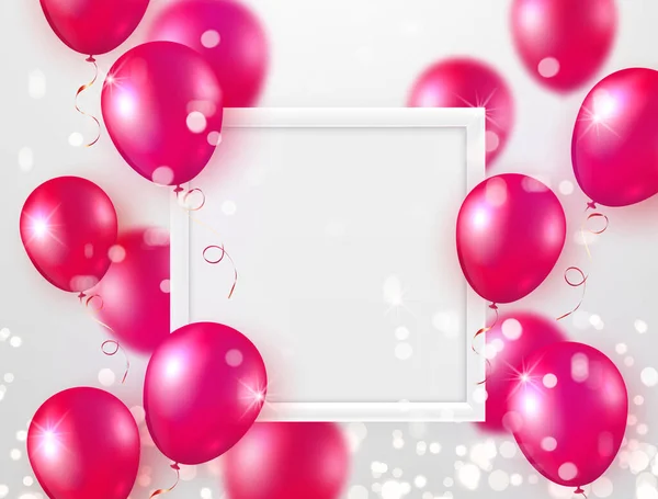 Elegante Rosa Pallone Rosa Cornice Quadrata Buon Compleanno Cartolina Banner — Foto Stock