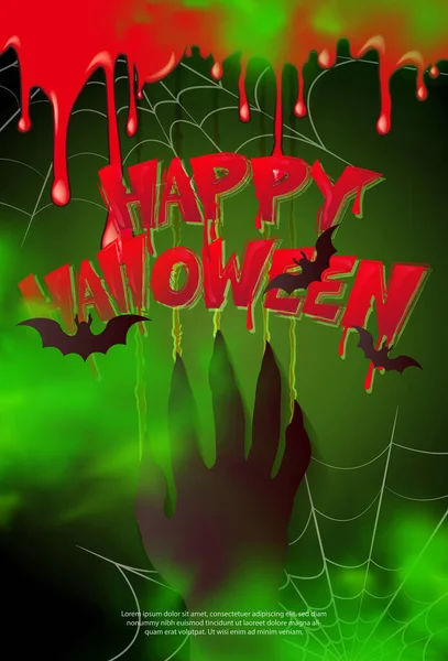 Happy Halloween Děsivé Zombie Ruka Poškrábat Zeď Pavučina Krvavý Typografický — Stockový vektor