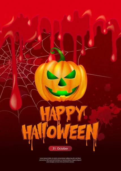 Fröhliche Halloween Grusellaterne Und Blutiges Blutspinnennetz — Stockvektor