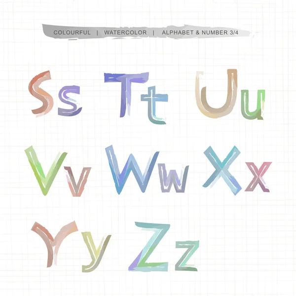 Watercolor alphabet and number. — Stockvector