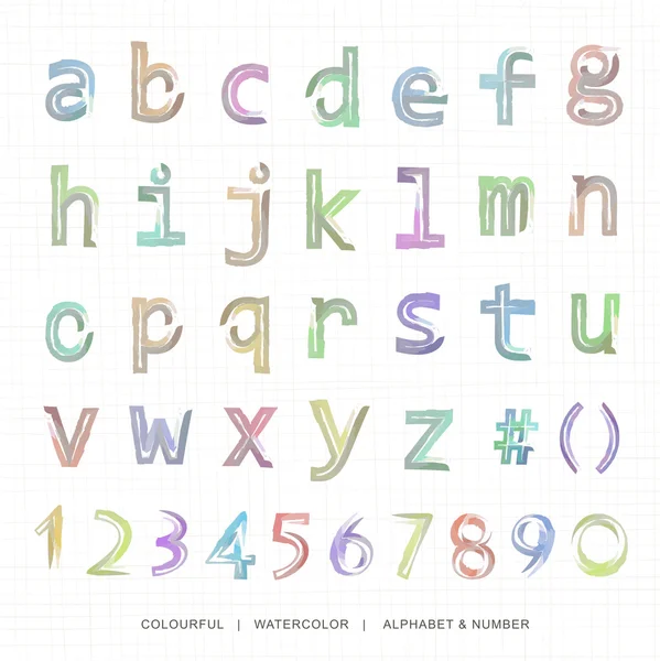Watercolor lowercase alphabet and notation. — Wektor stockowy