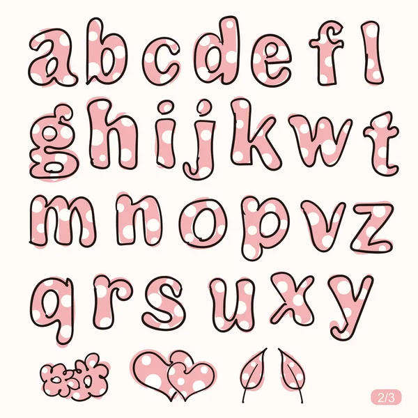 Hand drawn cute pink and white dot letters — Stock vektor