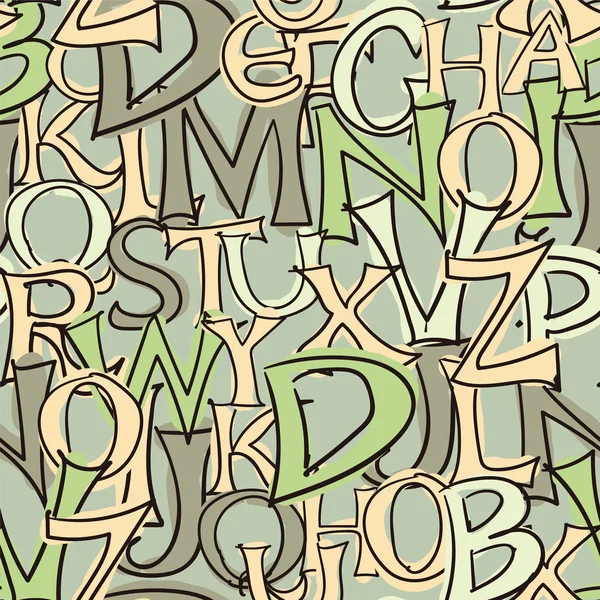 Seamless hand drawn style letters background - green tone — Stockvector