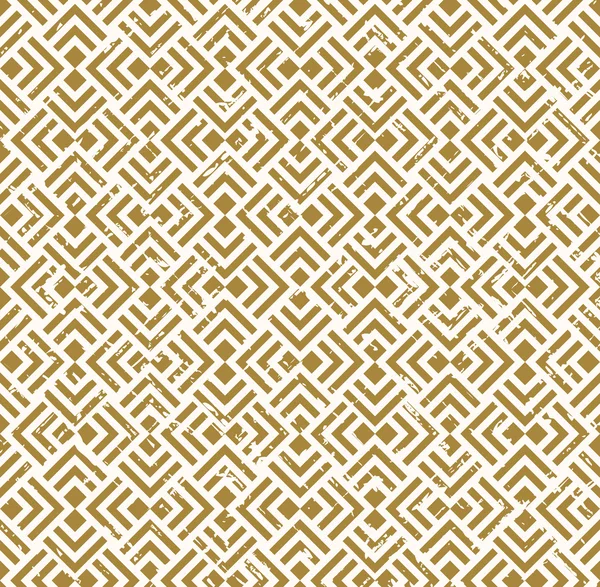 Seamless vintage worn out golden crossed diamond check square background. — Wektor stockowy