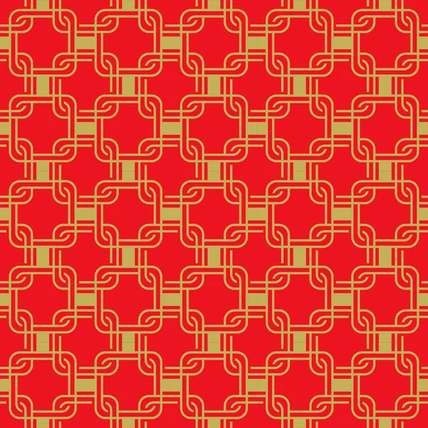 Bezešvé zlatý červený čínský styl v křižují čtvercový vzor. — Stockový vektor