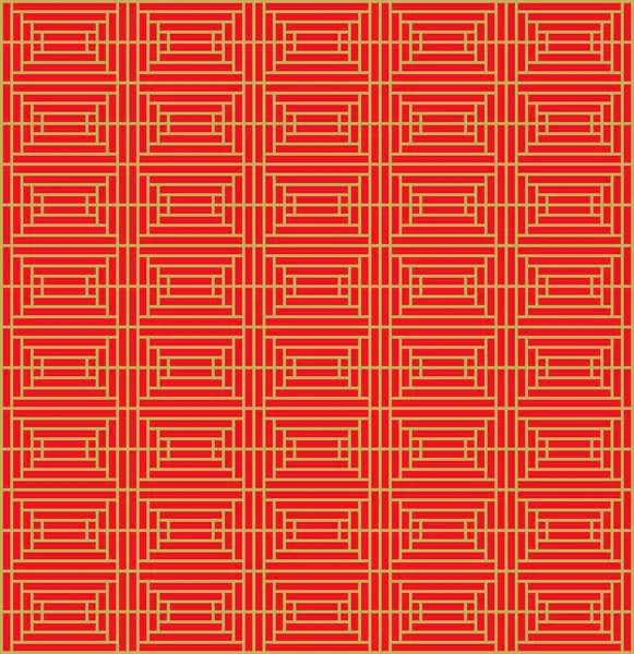 Zlatá bezešvé Vintage čínský styl okna síťovou čtvercová geometrie vzorku pozadí. — Stockový vektor