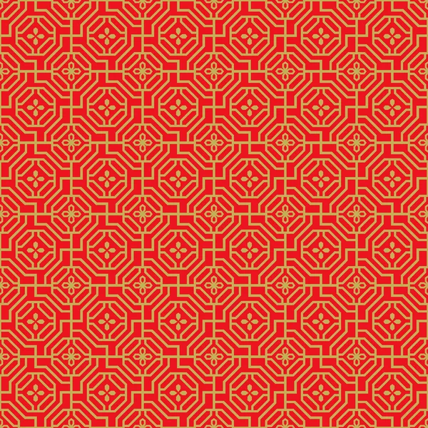 Oro sin costuras chino ventana tracery polígono flor patrón fondo . — Vector de stock