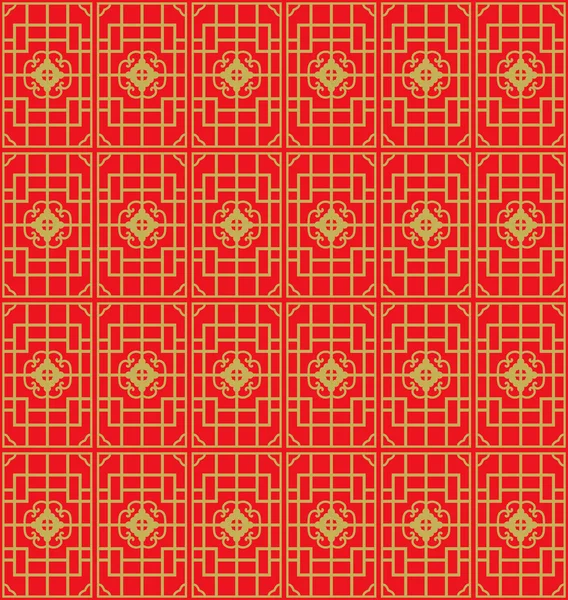 Oro sin costuras ventana china tracery geometría cuadrada línea patrón fondo . — Vector de stock