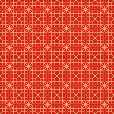 Golden seamless Chinese window tracery lattice geometry flower pattern background.