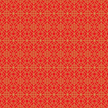 Golden seamless Chinese window tracery geometry round diamond pattern background.