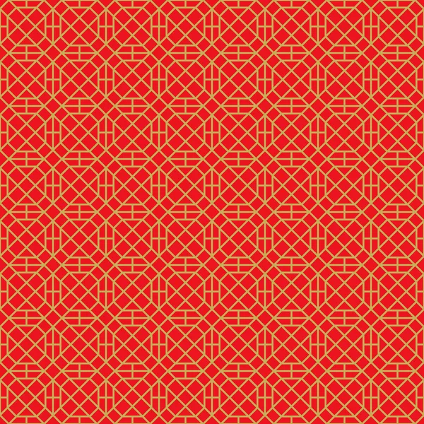Golden seamless Chinese style window tracery square polygon geometry pattern background. — Stockový vektor